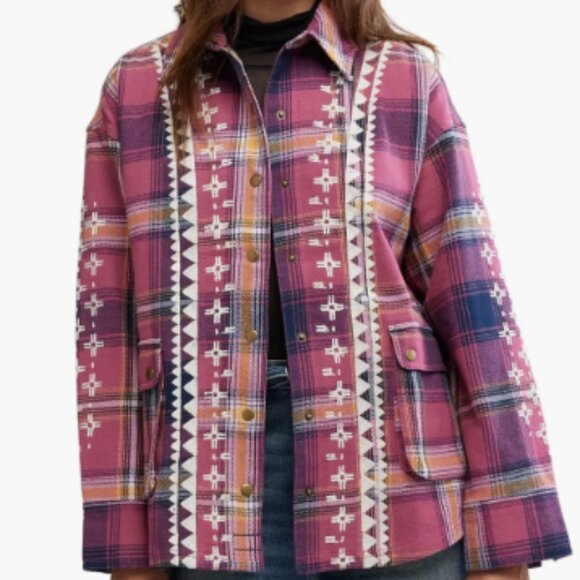 Free People - Nordic Chill Plaid Cotton Shirt Jacket  XL - Picture 1 of 4